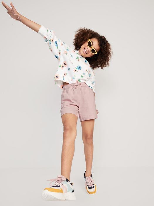 Solid Linen-Blend Drawstring Midi Shorts for Girls