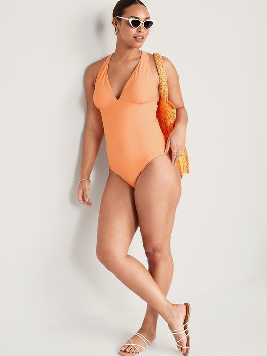 Matching V-Neck One-Piece Swimsuit for Women