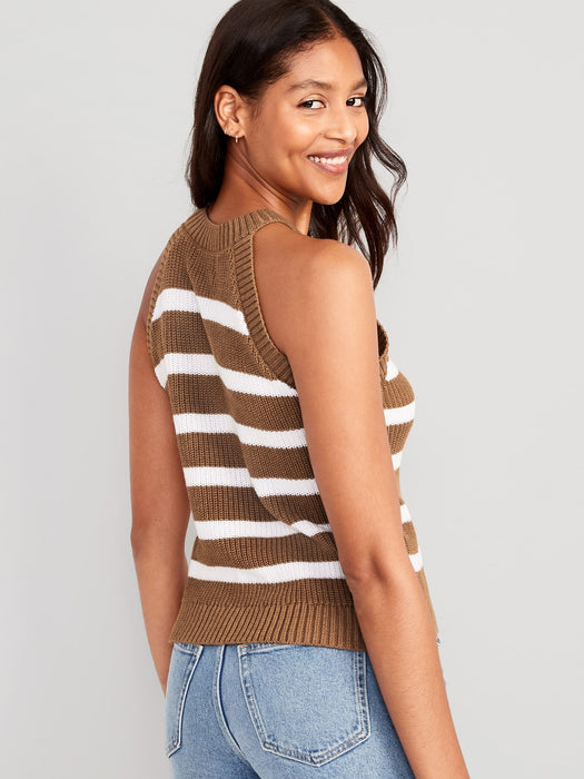 Sleeveless Striped Cropped Shaker-Stitch Sweater for Women