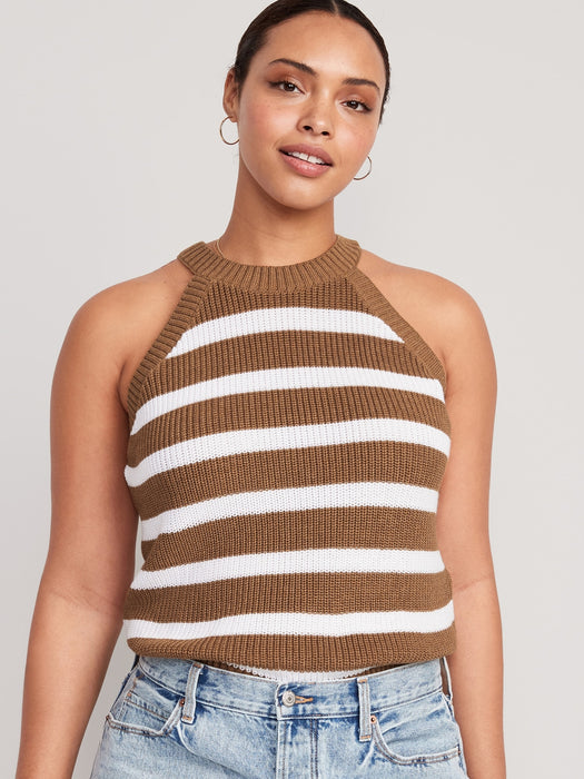 Sleeveless Striped Shaker-Stitch Cropped Sweater for Women