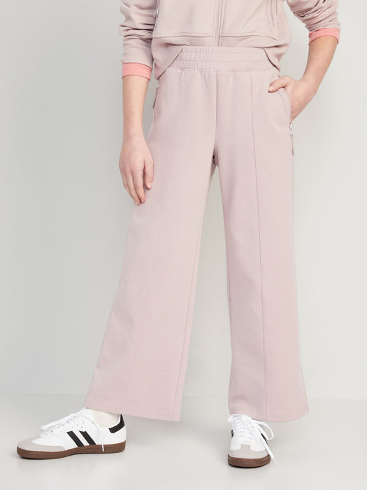 High-Waisted Dynamic Fleece Zip-Pocket Wide-Leg Sweatpants for Girls