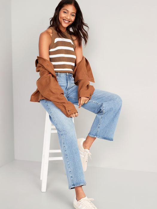 Sleeveless Striped Shaker-Stitch Cropped Sweater for Women