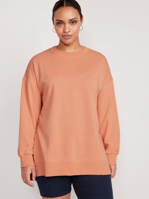 Oversized Boyfriend Garment-Dyed Tunic Sweatshirt for Women