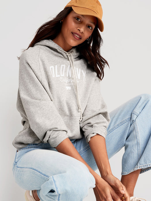 Oversized Fleece Logo Graphic Hoodie for Women