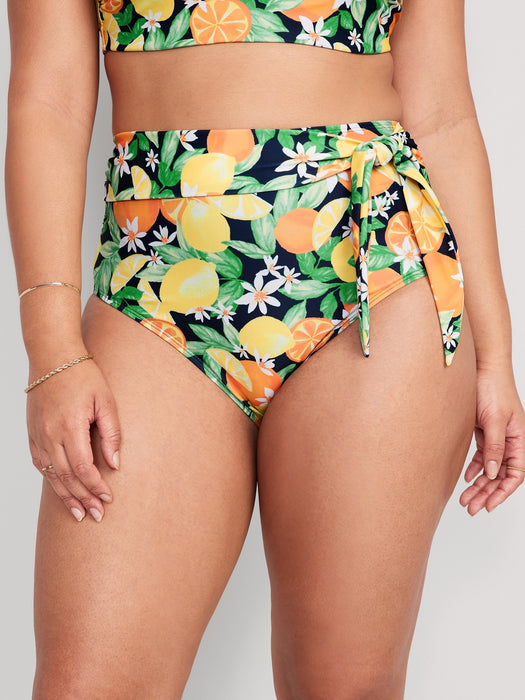 Matching High-Waisted Tie-Waist Bikini Swim Bottoms for Women