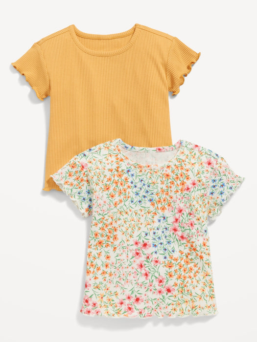 Rib-Knit Lettuce-Edge T-Shirt 2-Pack for Toddler Girls