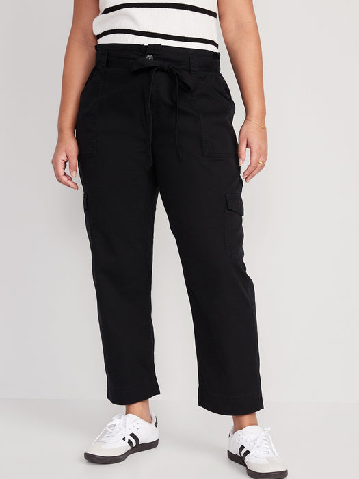 High-Waisted Tie-Belt Cargo Straight Workwear Ankle Pants for Women