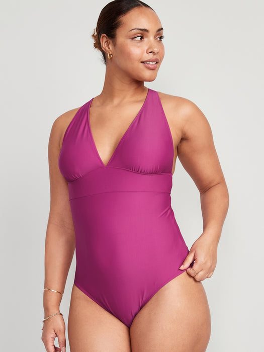 Matching V-Neck One-Piece Swimsuit for Women