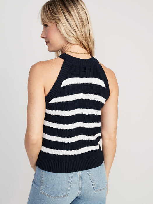 Sleeveless Striped Cropped Shaker-Stitch Sweater for Women
