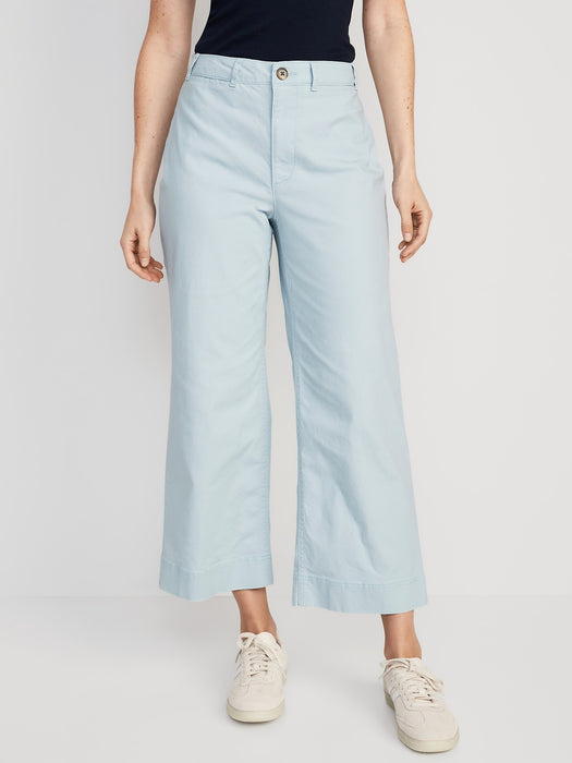 High-Waisted Cropped Wide-Leg Chino Pants for Women
