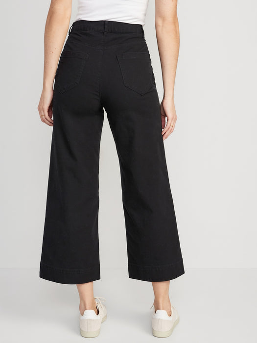 High-Waisted Crop Chino Wide-Leg Pants