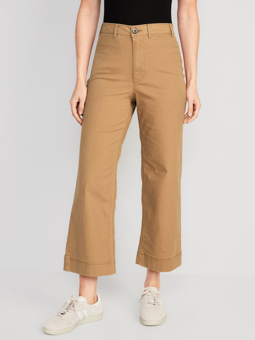 High-Waisted Wide-Leg Cropped Chino Pants for Women