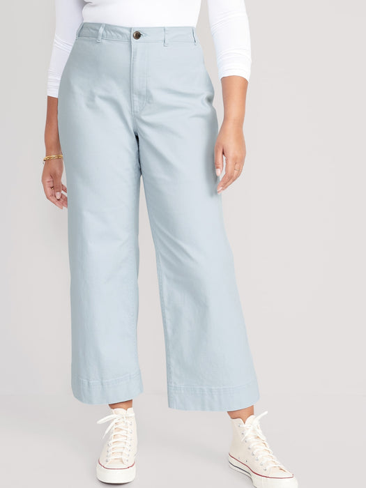 High-Waisted Cropped Wide-Leg Chino Pants for Women