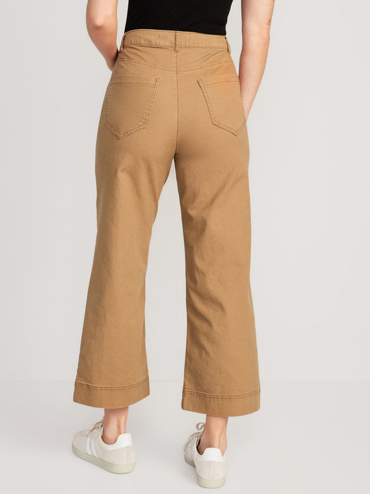 High-Waisted Wide-Leg Cropped Chino Pants for Women