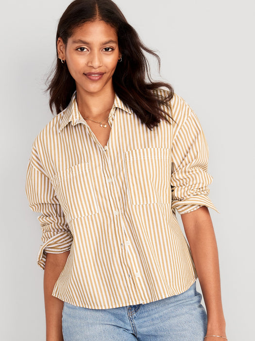Striped Cropped Utility Boyfriend Shirt for Women