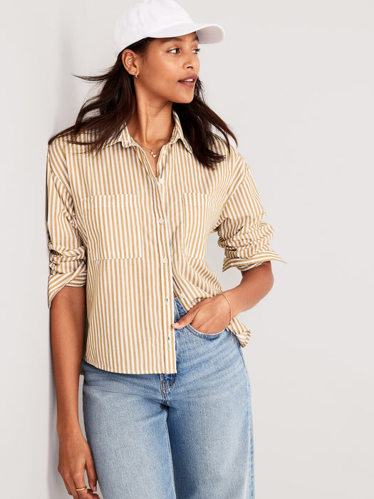 Striped Cropped Utility Boyfriend Shirt for Women