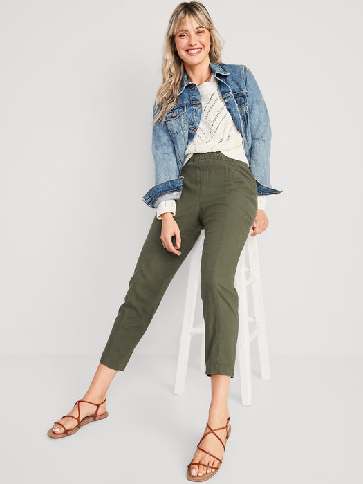 High-Waisted Cropped Linen-Blend Tapered Pants for Women