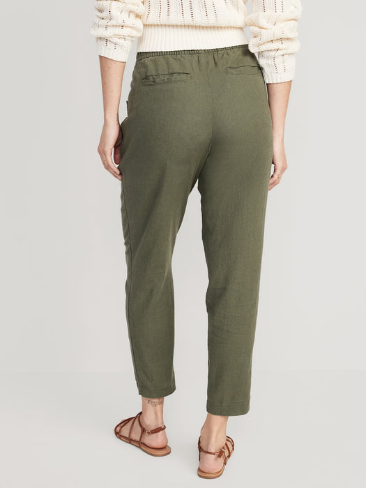 High-Waisted Cropped Linen-Blend Tapered Pants for Women