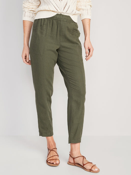 High-Waisted Cropped Linen-Blend Tapered Pants for Women