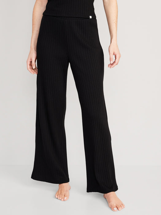 High-Waisted Rib-Knit Wide-Leg Pajama Pants for Women