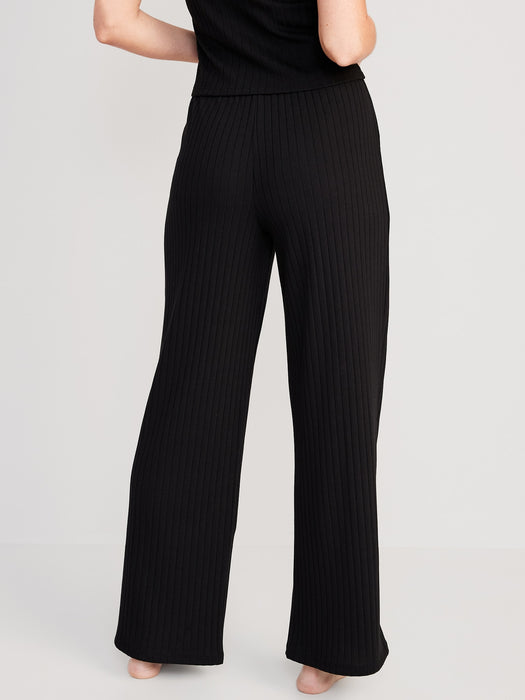 High-Waisted Rib-Knit Wide-Leg Pajama Pants for Women