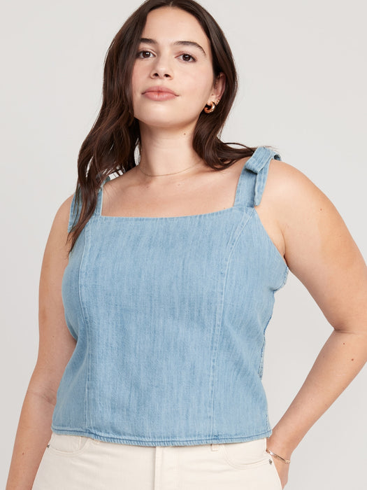 Fitted Tie-Shoulder Cropped Jean Corset Cami Top for Women
