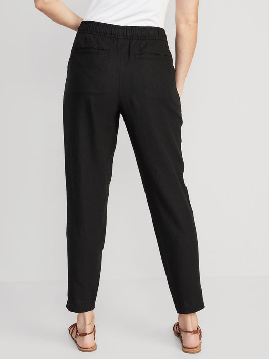 High-Waisted Cropped Linen-Blend Tapered Pants for Women