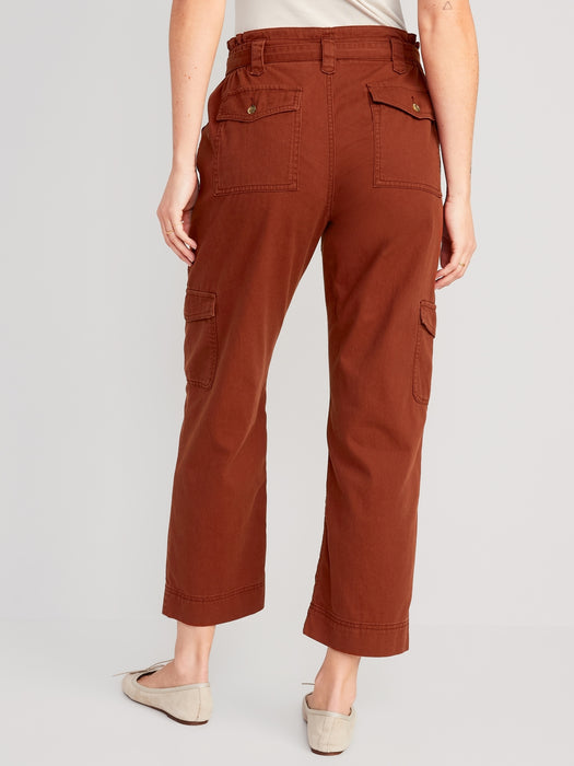 High-Waisted Tie-Belt Cargo Straight Workwear Ankle Pants for Women