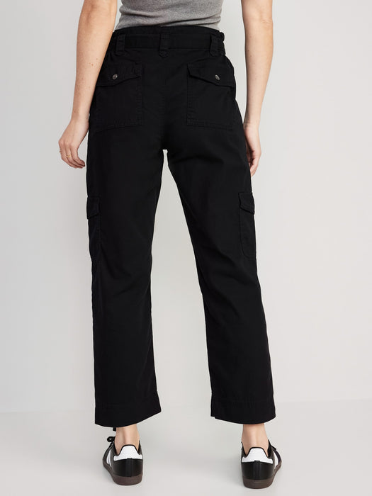High-Waisted Tie-Belt Cargo Straight Workwear Ankle Pants for Women
