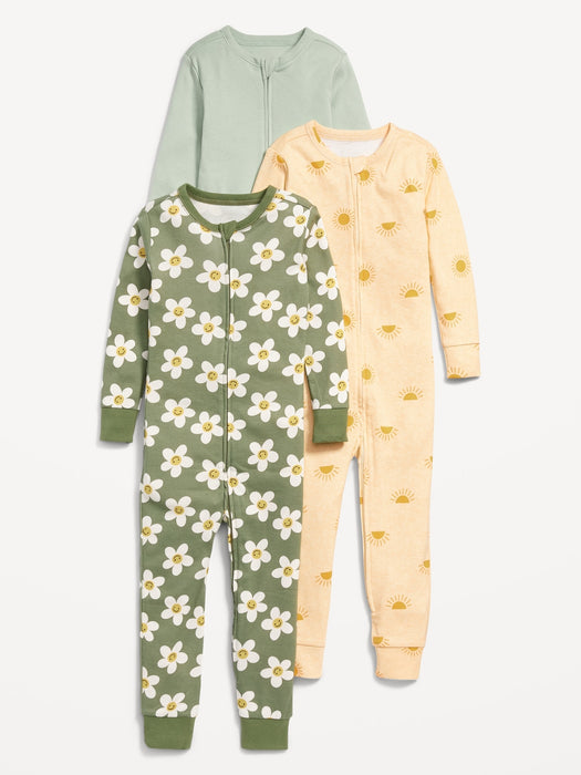 Unisex 2-Way-Zip Printed Pajama One-Piece 3-Pack for Toddler & Baby