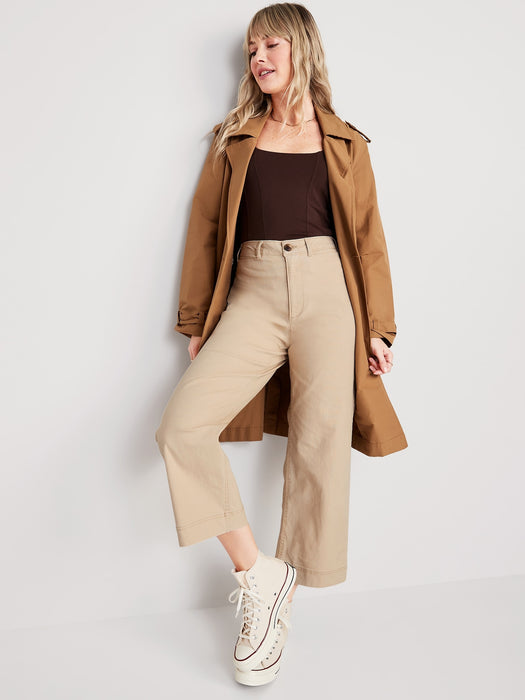 High-Waisted Wide-Leg Cropped Chino Pants