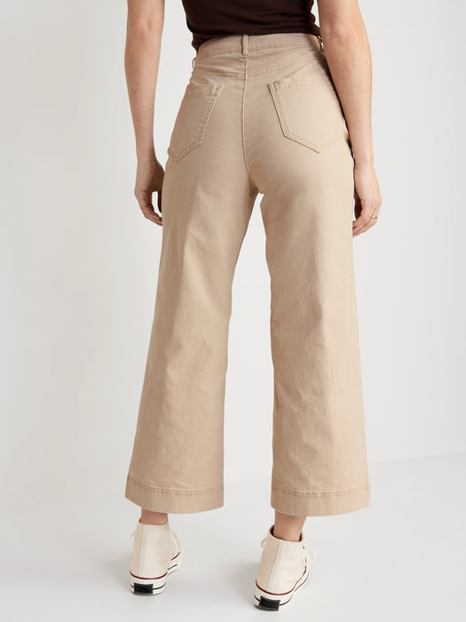 High-Waisted Wide-Leg Cropped Chino Pants