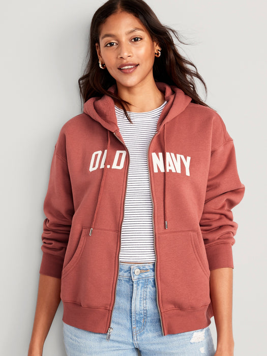 Slouchy Logo Graphic Full-Zip Hoodie for Women