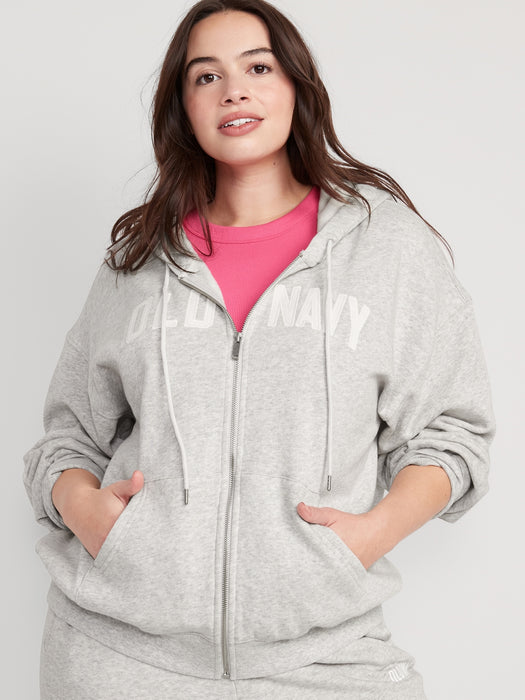 Slouchy Logo Graphic Full-Zip Hoodie for Women