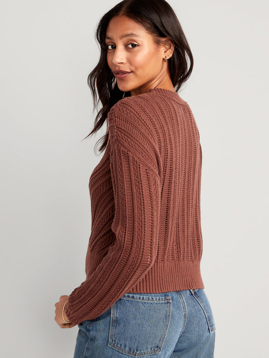 Cropped Chevron Open-Knit Sweater for Women