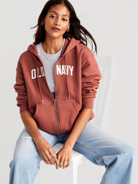 Slouchy Logo Graphic Full-Zip Hoodie for Women