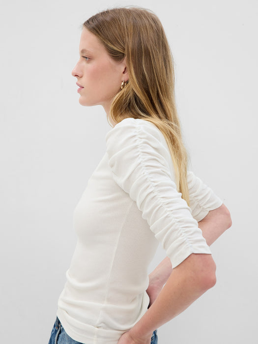 Featherweight Ruched Sleeve Rib Top