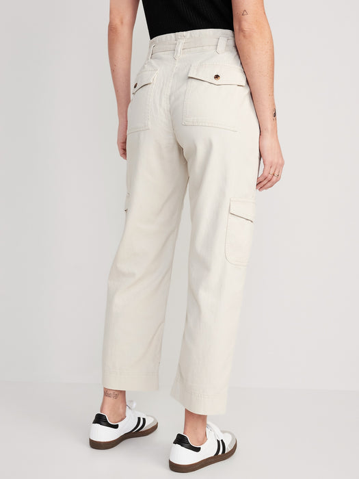 High-Waisted Tie-Belt Cargo Straight Workwear Ankle Pants for Women