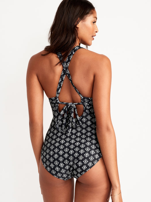 Matching V-Neck One-Piece Swimsuit for Women