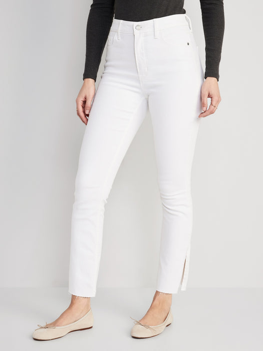 Extra High-Waisted Rockstar 360° Stretch Super-Skinny White Side-Split Jeans for Women