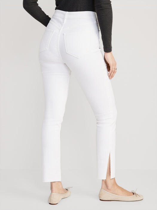 Extra High-Waisted Rockstar 360° Stretch Super-Skinny White Side-Split Jeans for Women