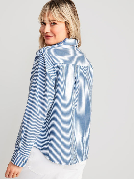 Striped Cropped Utility Boyfriend Shirt for Women
