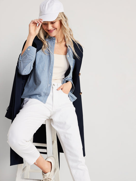 Striped Cropped Utility Boyfriend Shirt for Women