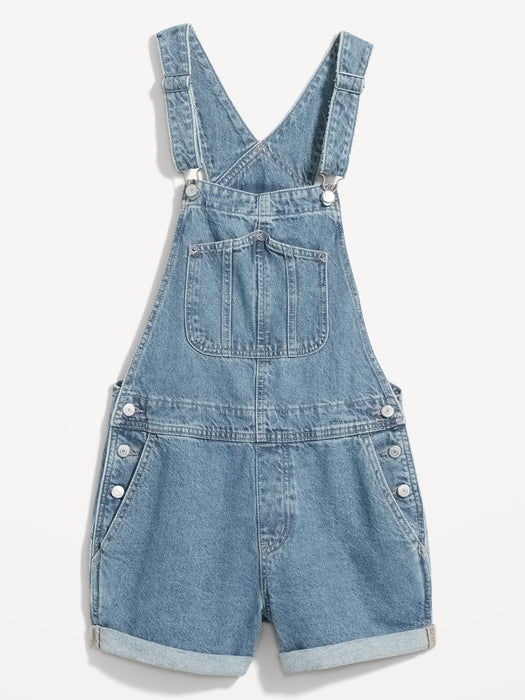 Slouchy Straight Non-Stretch Jean Short Overalls for Women -- 3.5-inch inseam