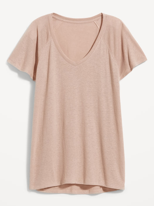 Oversized V-Neck Linen-Blend Tunic T-Shirt for Women