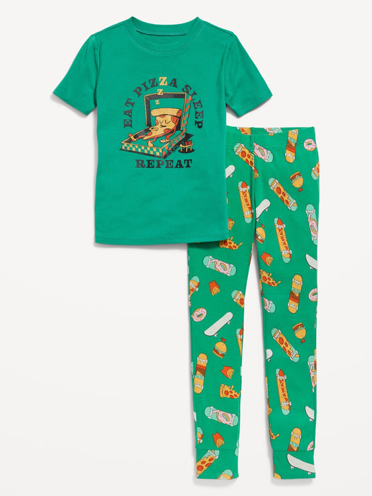 Gender-Neutral Short-Sleeve Printed Snug-Fit Pajama Set for Kids
