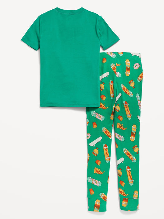 Gender-Neutral Short-Sleeve Printed Snug-Fit Pajama Set for Kids