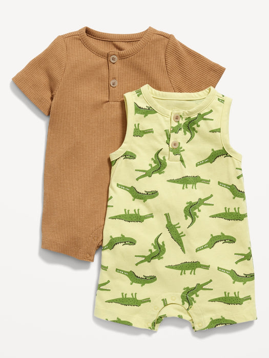 Unisex Henley Romper 2-Pack for Baby