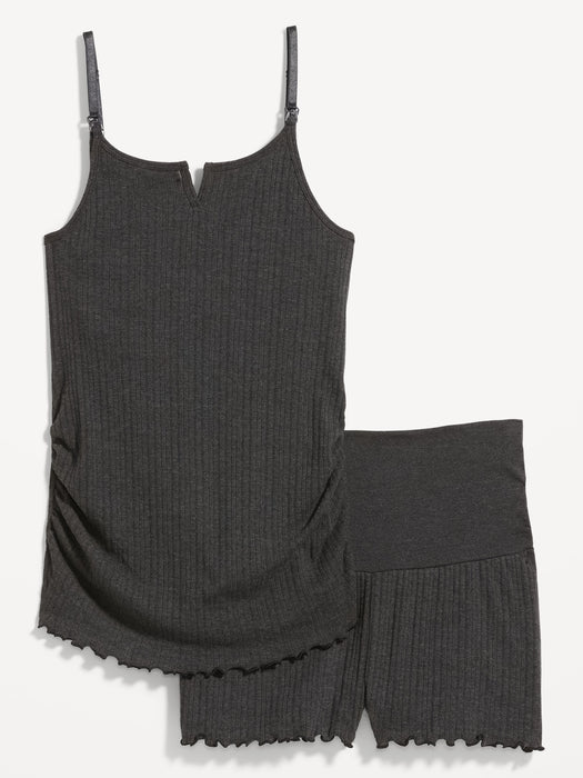 Maternity Pointelle-Knit Pajama Cami Top and Shorts Set
