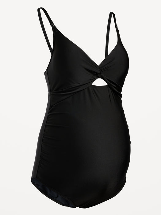 Maternity Matching Twist-Front Cutout Nursing Swimsuit